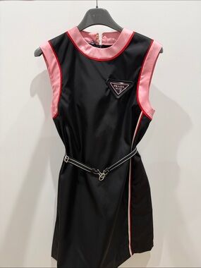 Prada Black Dress with Pink Satin Trim 36
